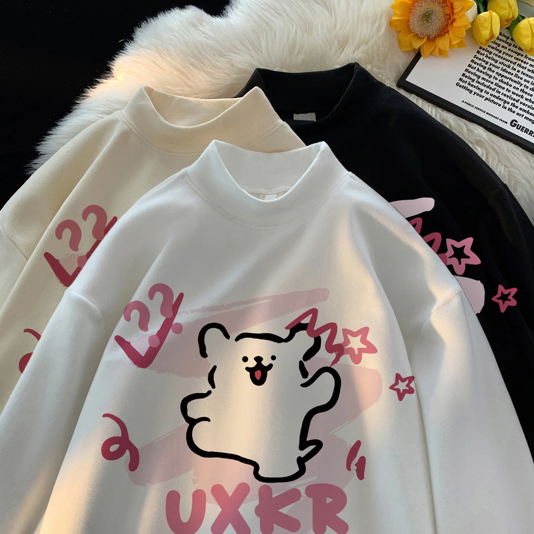 秋冬季新款女童韩版线条小狗德绒长袖t恤中大童百搭休闲打底衫