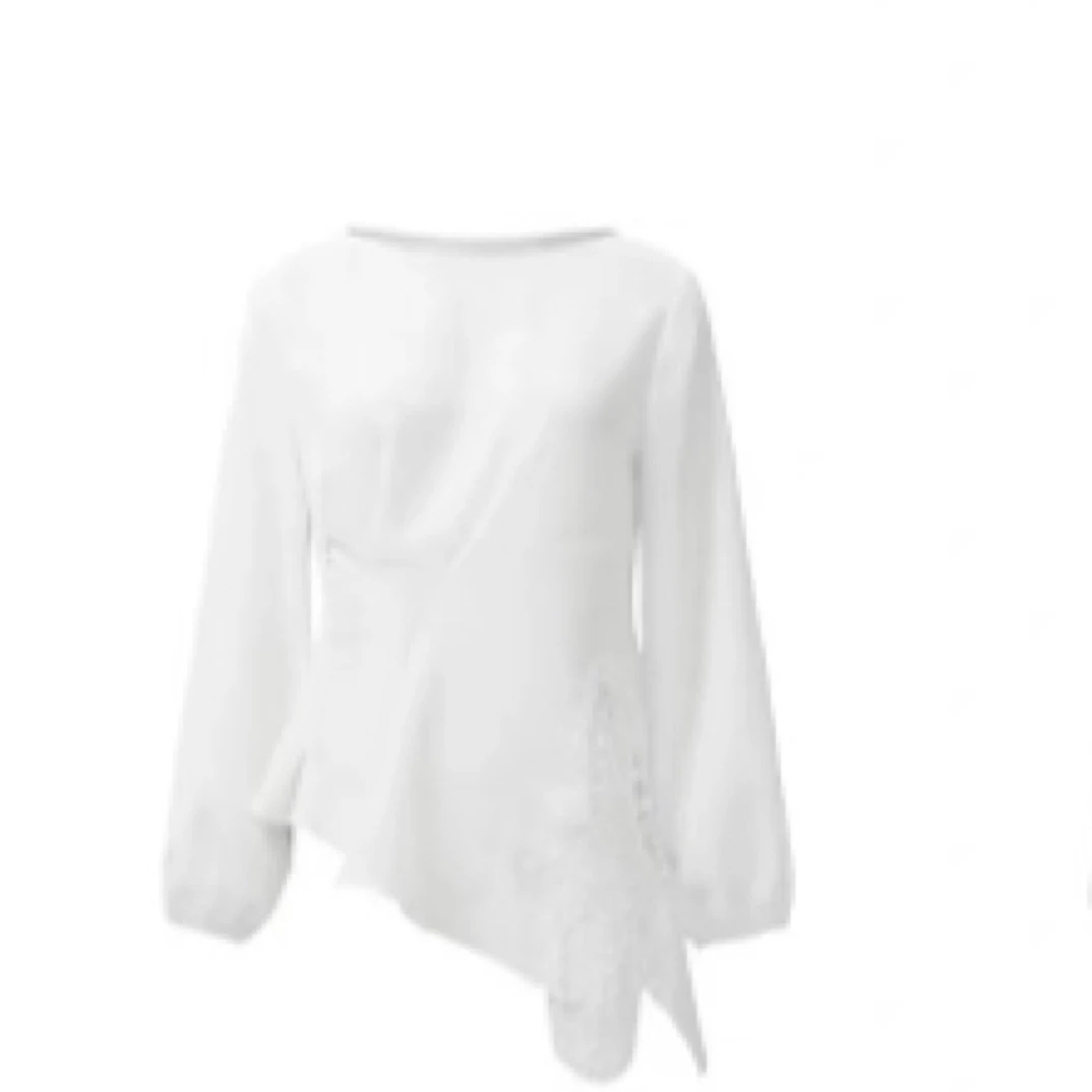 sdeer圣迪奥女装复古圆领压褶绣花不规则衬衫S24380505