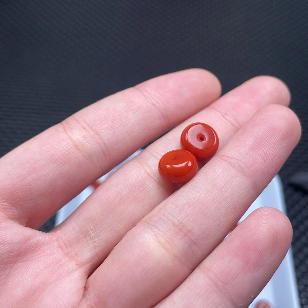 南红玛瑙1号 5*10柿子红车轮珠一组2颗未镶嵌