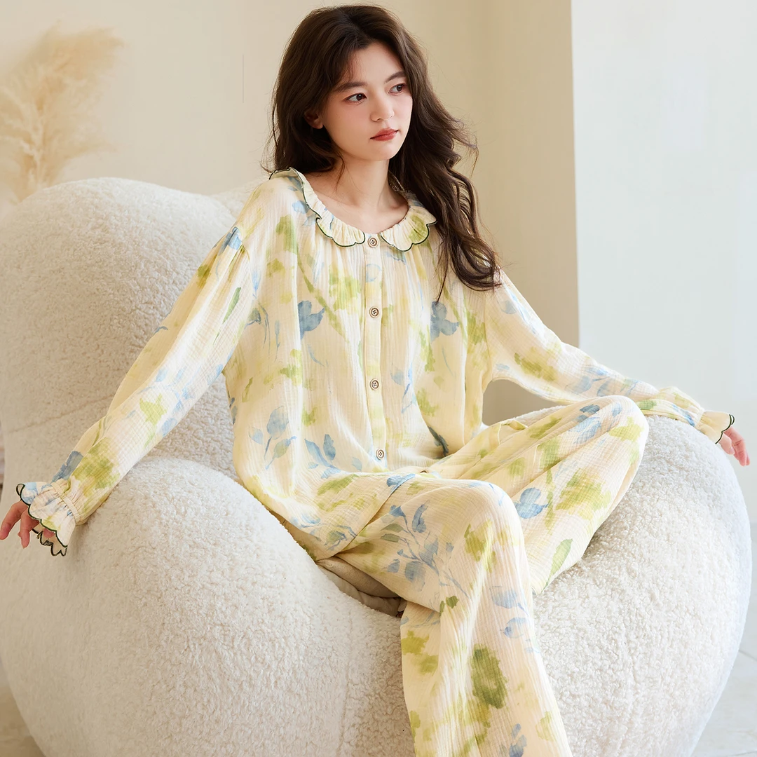 睡衣女春秋云朵棉双层纱长袖套装甜美公主风家居服2025年秋冬新款