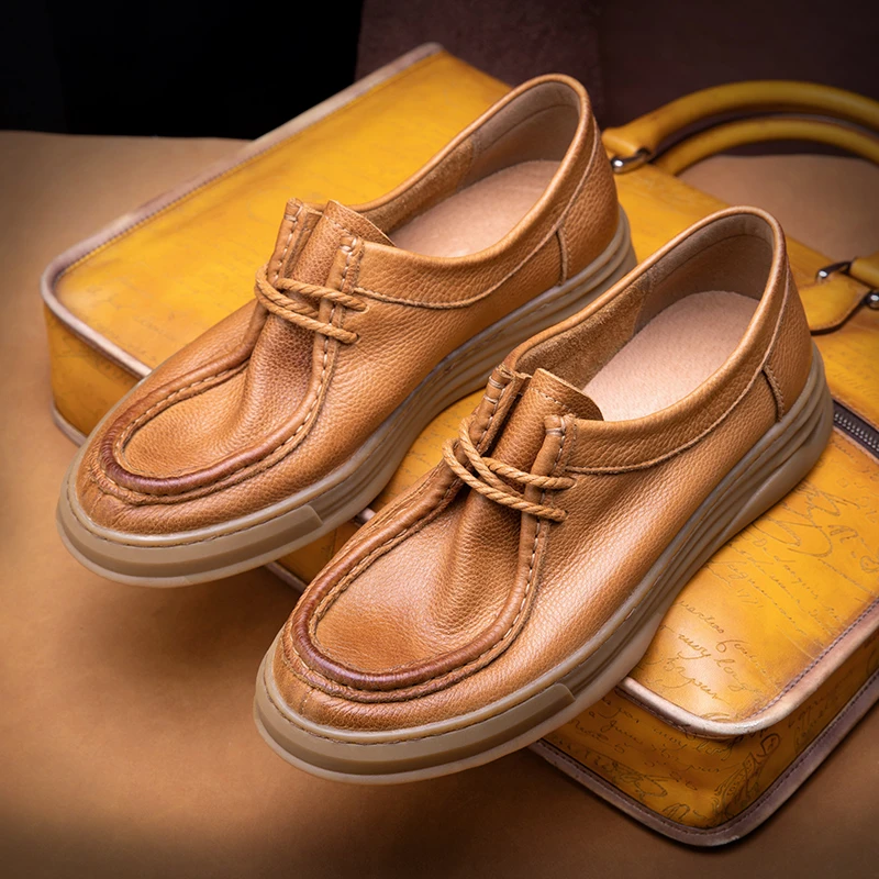 A20-586真皮软底皮鞋复古厚底板鞋牛皮透气单鞋新款通勤男鞋