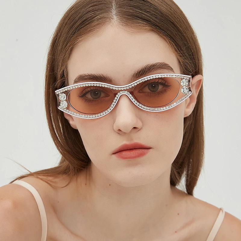 复古欧美时髦猫眼椭圆珍珠镶钻太阳镜女网红拍照凹造型墨镜辣妹