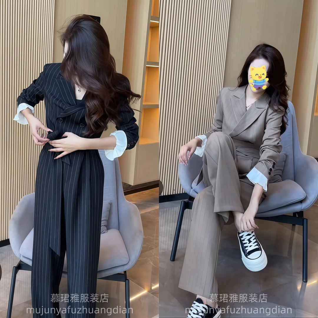 小个子爆款假两件连体衣裤女2025秋季新款高级感西装领显瘦阔腿裤