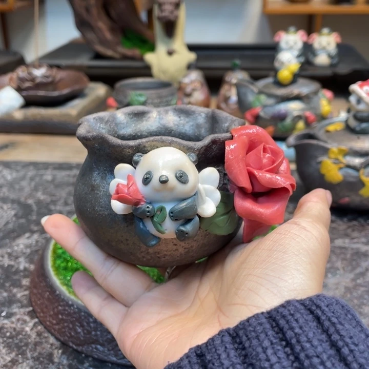 金***子熊猫柴烧熊猫柴烧杯