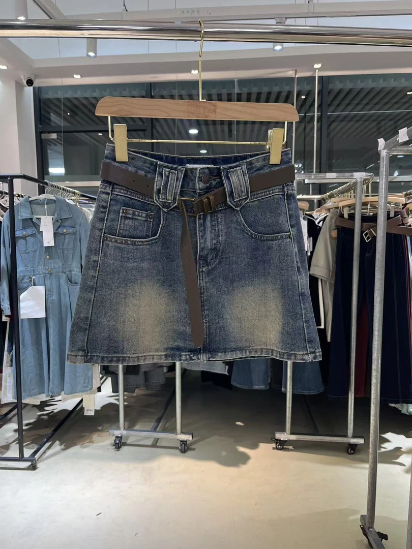 Q1353甜酷复古防走光牛仔短裙夏季2025年新款显瘦高腰半身裙