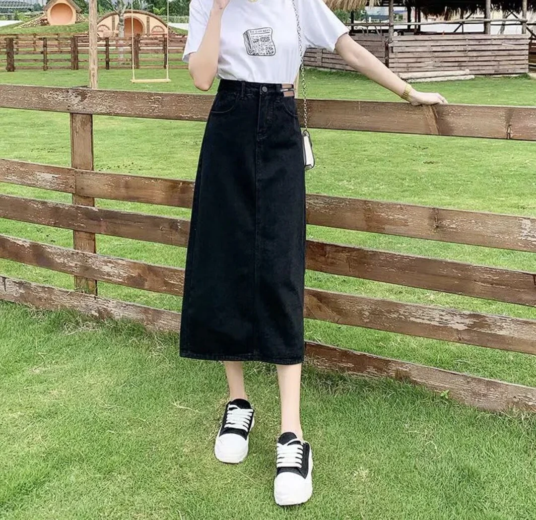 A型高腰3D原创设计包臀裙半身裙开叉学生复古小个子牛仔韩版