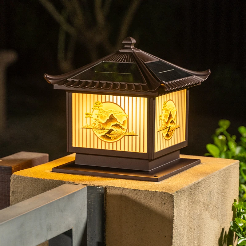 【买一送一】2025款天星楼户外太阳能柱头自建房别墅柱头灯太阳能