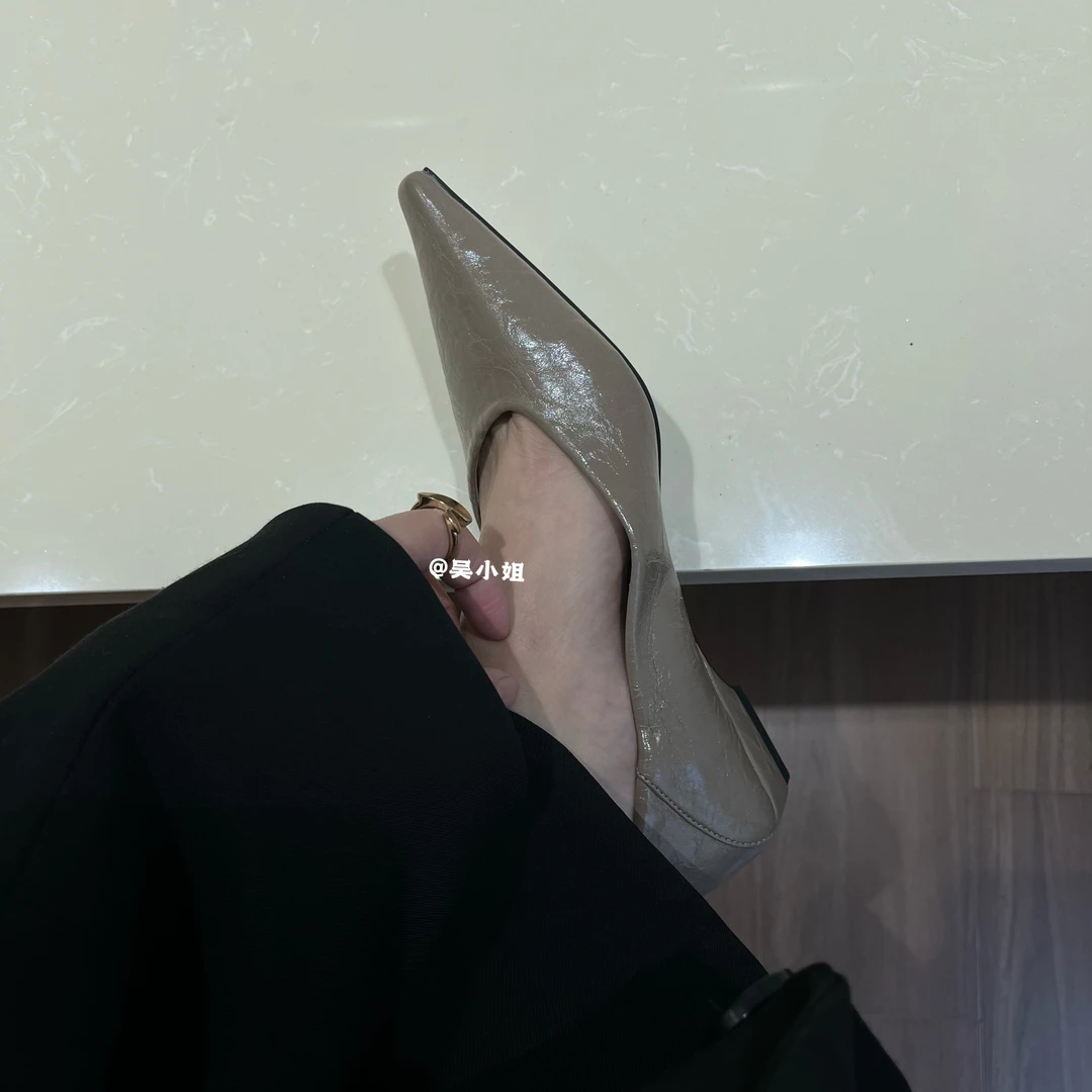 2025春季新款低跟浅口尖头单鞋气质简约百搭时尚通勤女鞋踩脚两穿