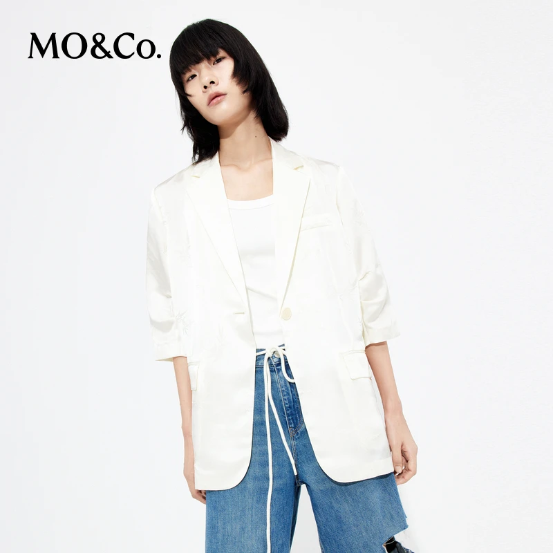 MOCO夏季桑蚕丝混纺笑脸竹叶提花西装MBC2BLA003