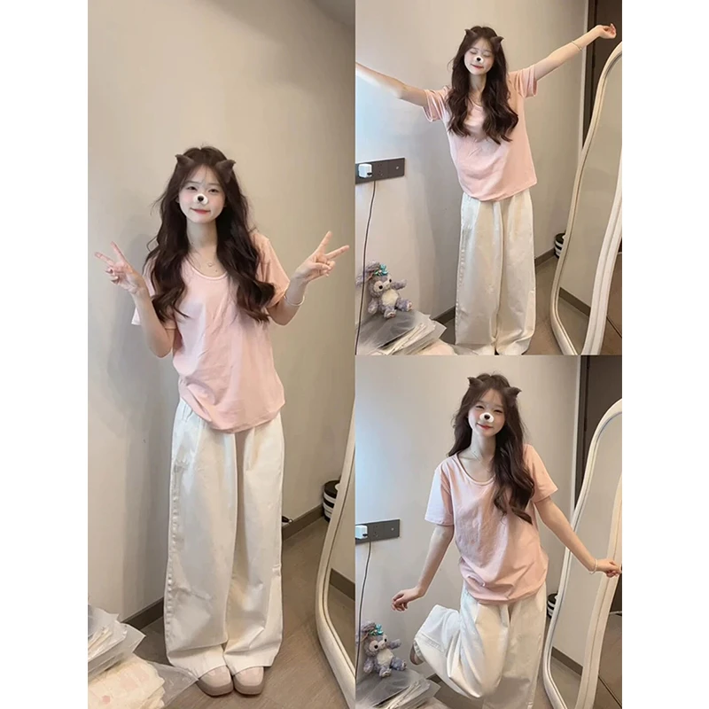 夏天睡衣女夏季网红纯棉短袖T恤长裤小个子可外穿家居服休闲套装