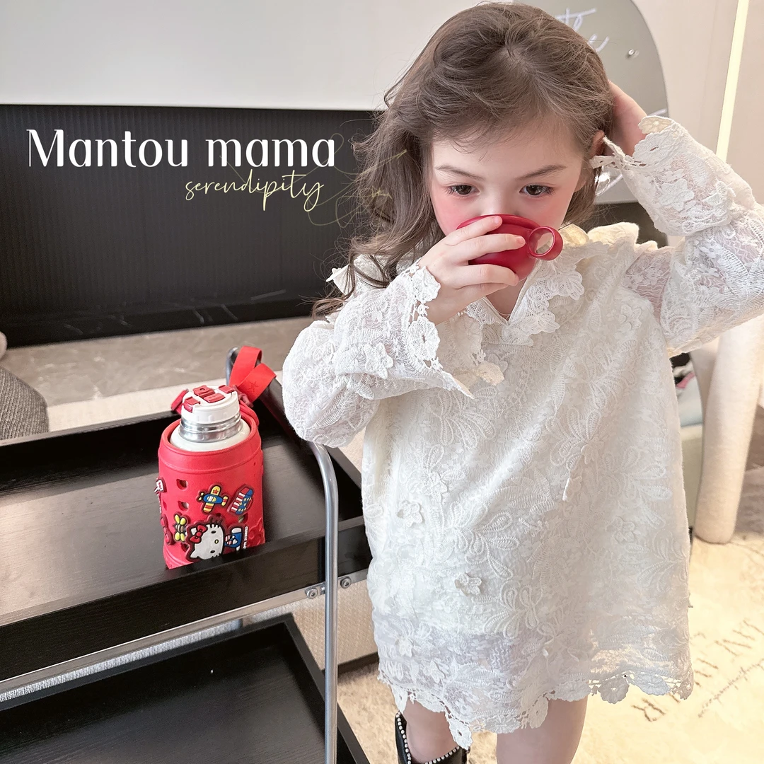 【新款】立体软蕾丝花边连帽连衣裙春秋季女童精致百搭