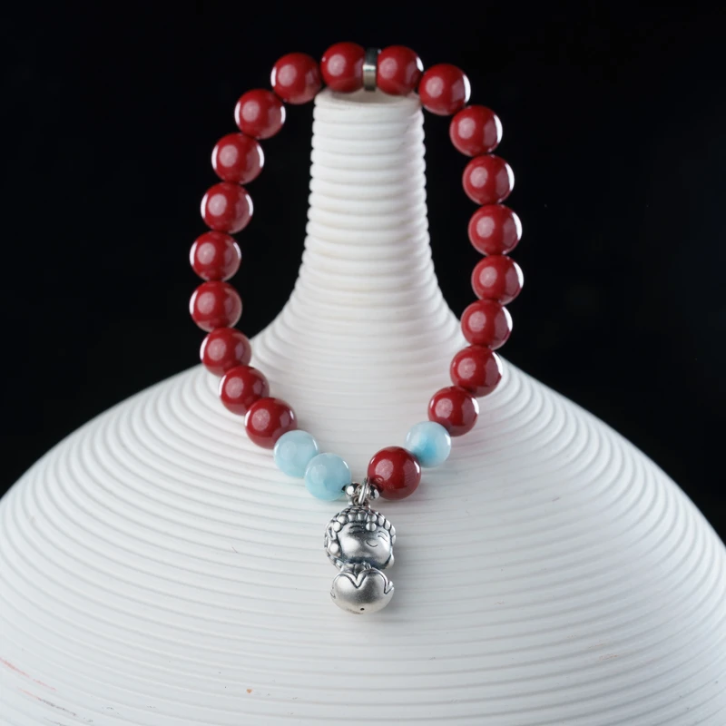 含辰砂工艺品【行止】莲花宝宝佛足银帝王砂单圈手串