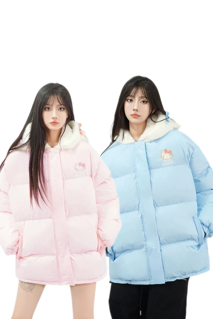 冬季保暖可爱凯蒂猫棉服外套加厚连帽女学生6093