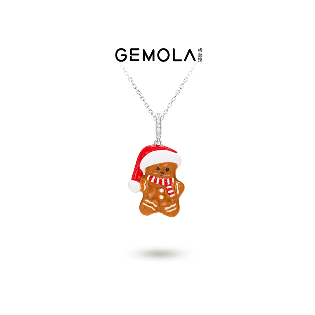 GEMOLA/格莫拉 坠链均925银合成锆石 姜饼人饼干圣诞项链11122XX