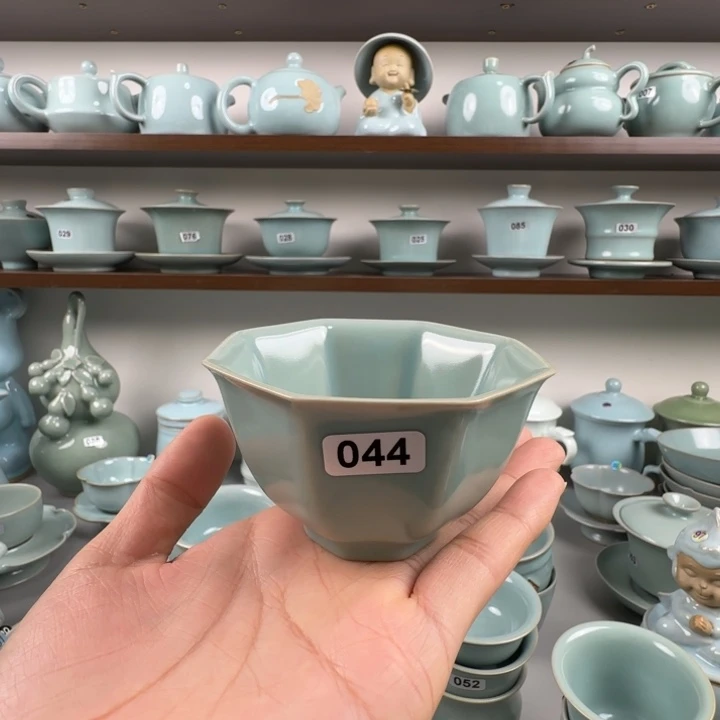 瓷片汝瓷八方杯支钉烧仿古釉044