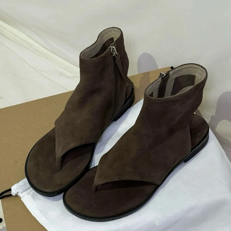 25年夏季新款韩版夹趾人字凉鞋女正品低跟短筒拉链凉鞋时髦单鞋女