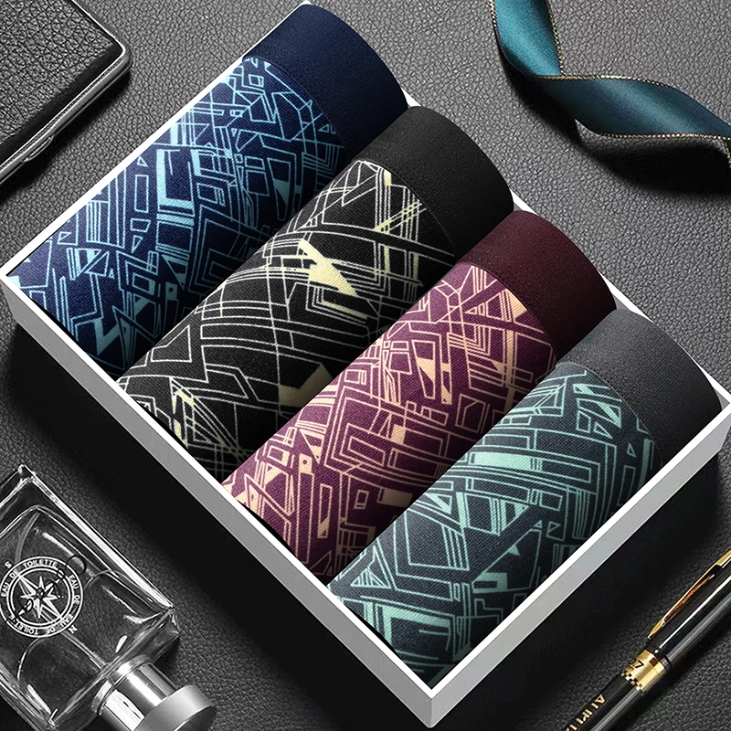 四角平角运动印花四季通用平角裤透气家居裤大码短裤中腰潮流