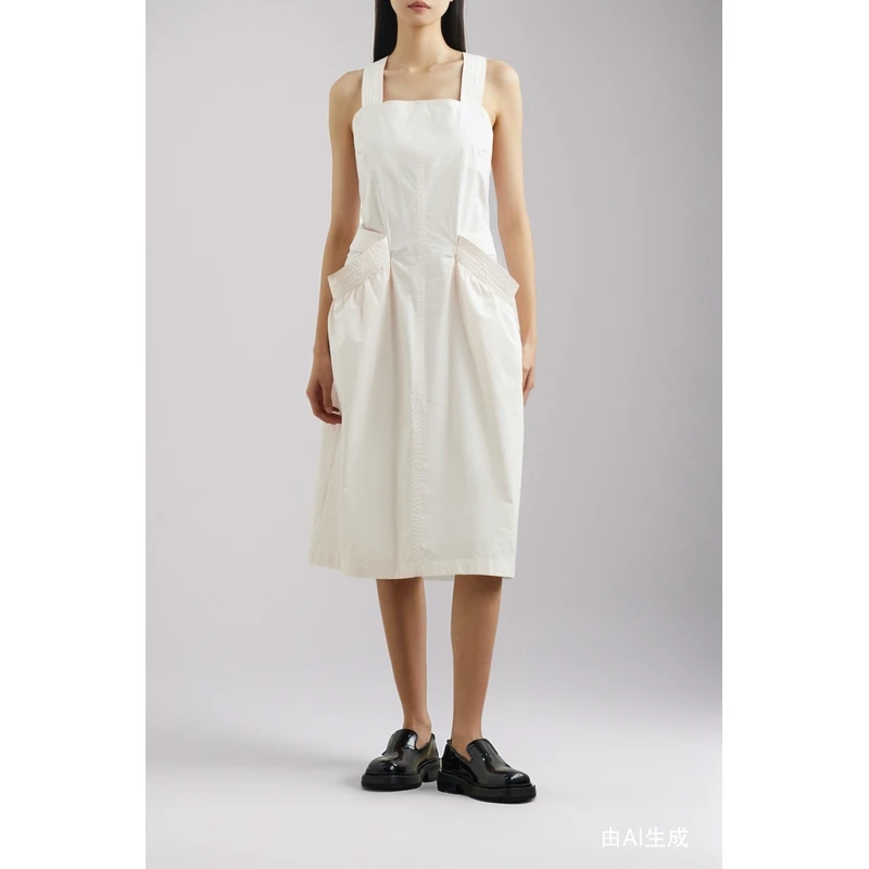 [折扣]LOW CLASSIC 夏女收腰露背棉质府绸中长吊带连衣裙