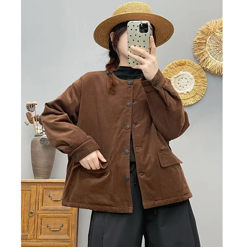 冬款新品灯芯绒棉服女夹棉百搭保暖棉衣外套86510