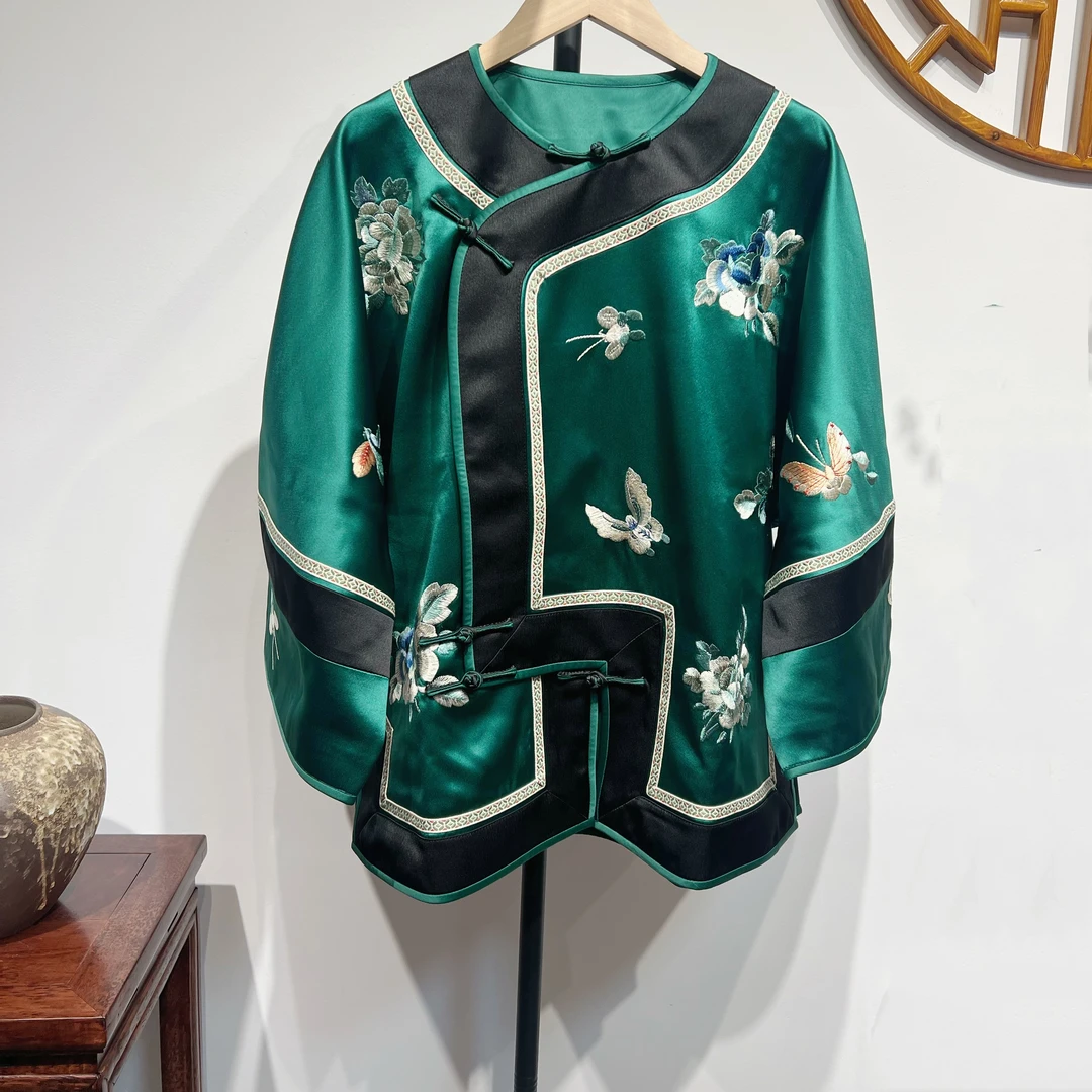 【东彤】新中式醋酸重工刺绣国风牡丹绣花琵琶襟外套