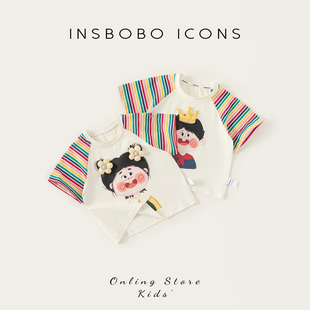 INSbobo女童夏季短袖宝宝卡通搞怪T恤新款儿童衣服潮XY24434