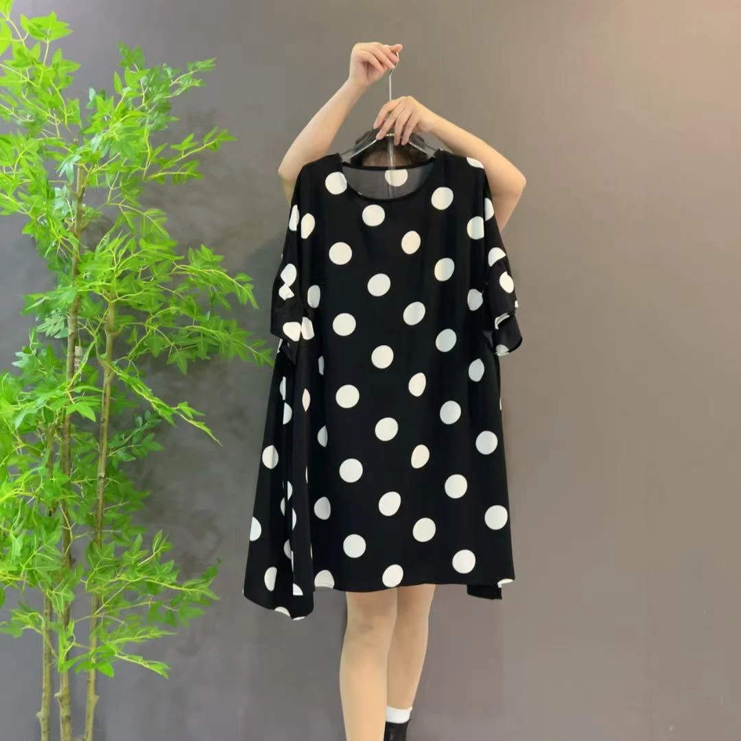 5518夏季新款韩版法式圆点宽松连衣裙大码女装显瘦宽时尚洋气裙子