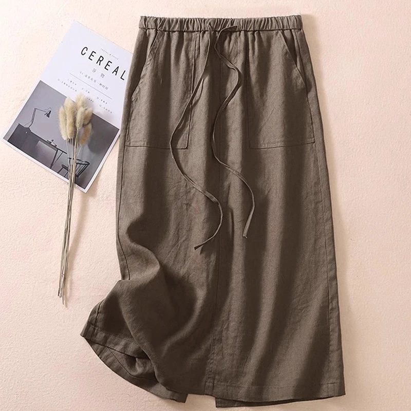 高垂感文艺风半身裙女夏日薄款松紧高腰中长款垂感休闲a字裙