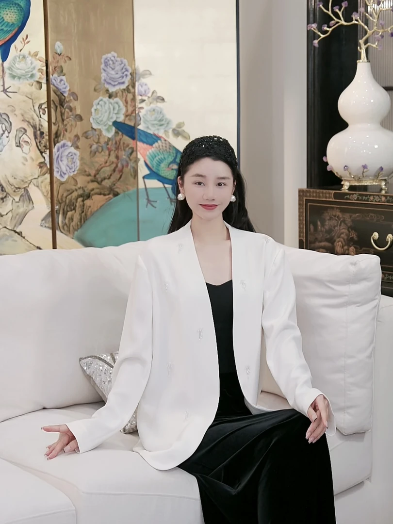 Betty Bairn【匠心/觅见青山】高定醋酸V领西服开衫外套25B-BW586