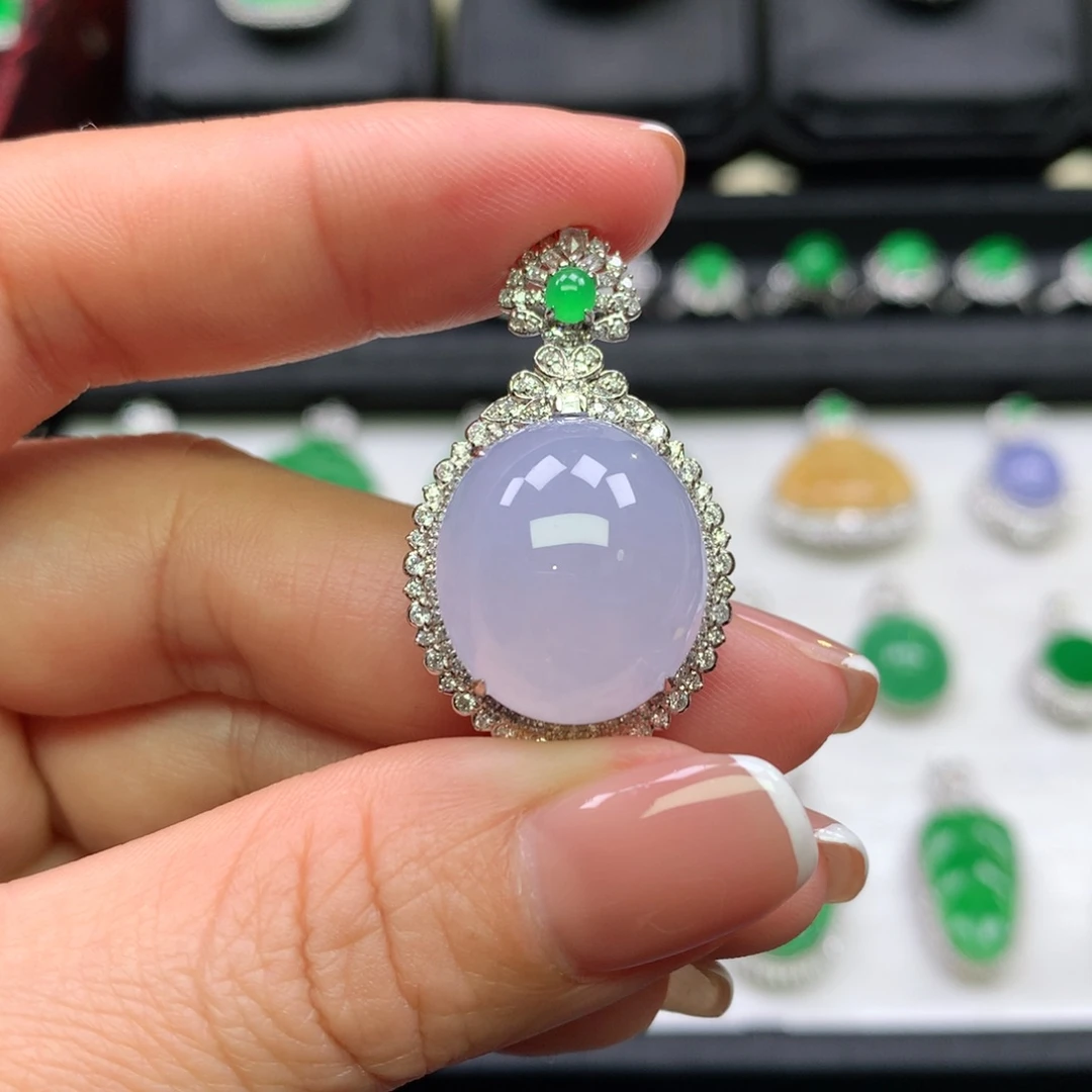 翡翠吊坠(不含链)18K金镶嵌