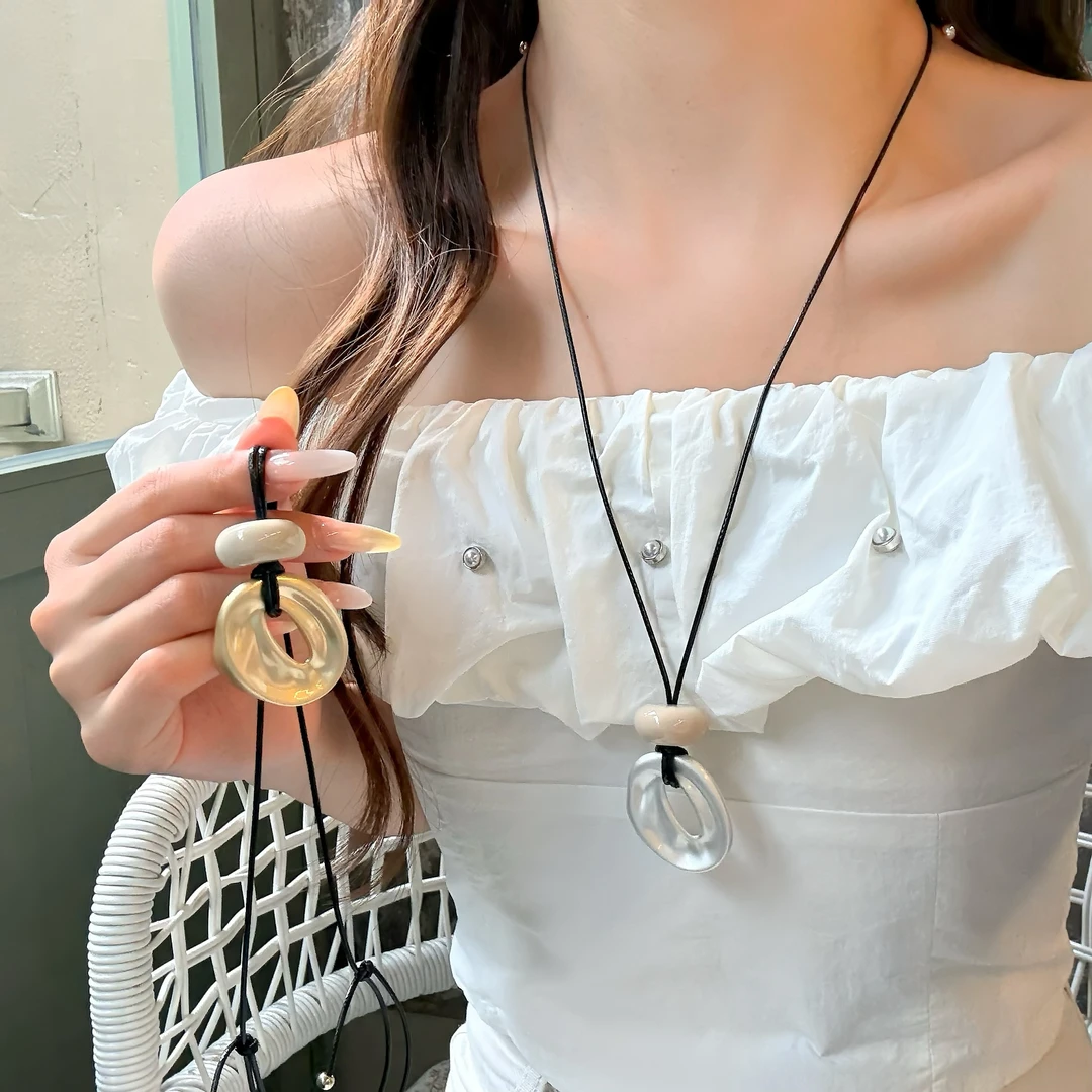 合金棉绳项链 布朗尼拿铁 不规则几何形项链韩系高级感长款配饰女