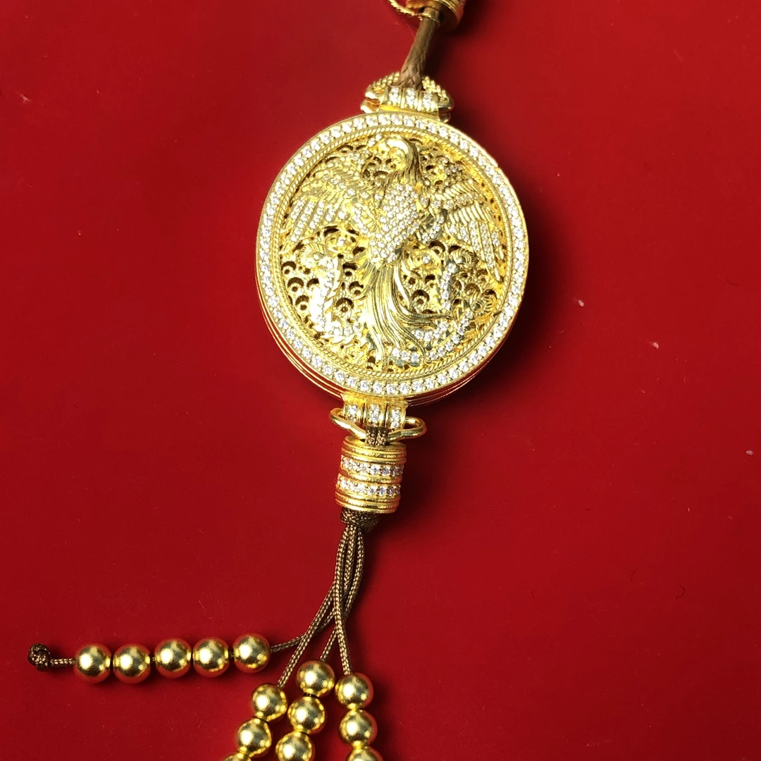 黄金足金999古法手工花丝龙凤香囊吊坠