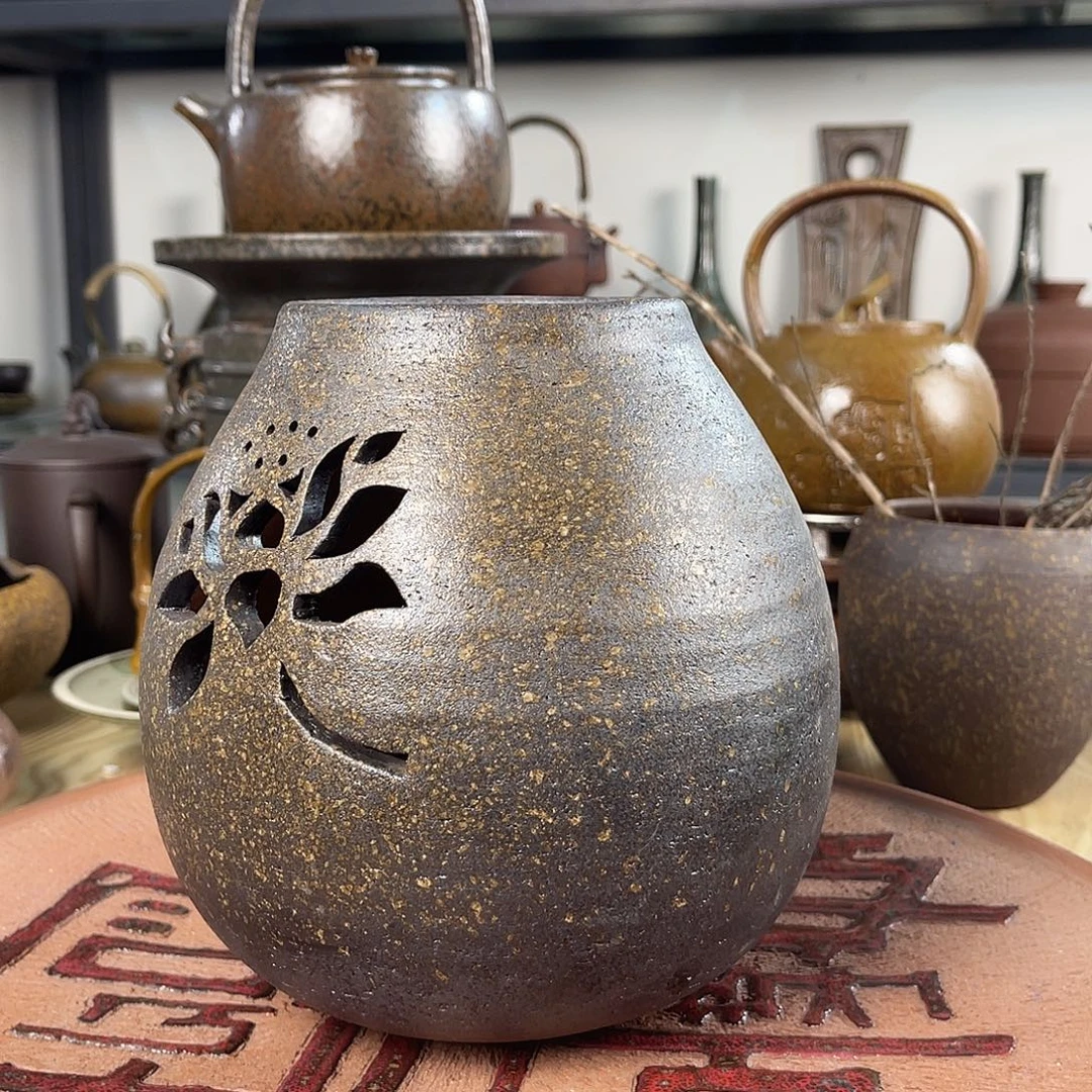 碟紫砂粗陶实用花器