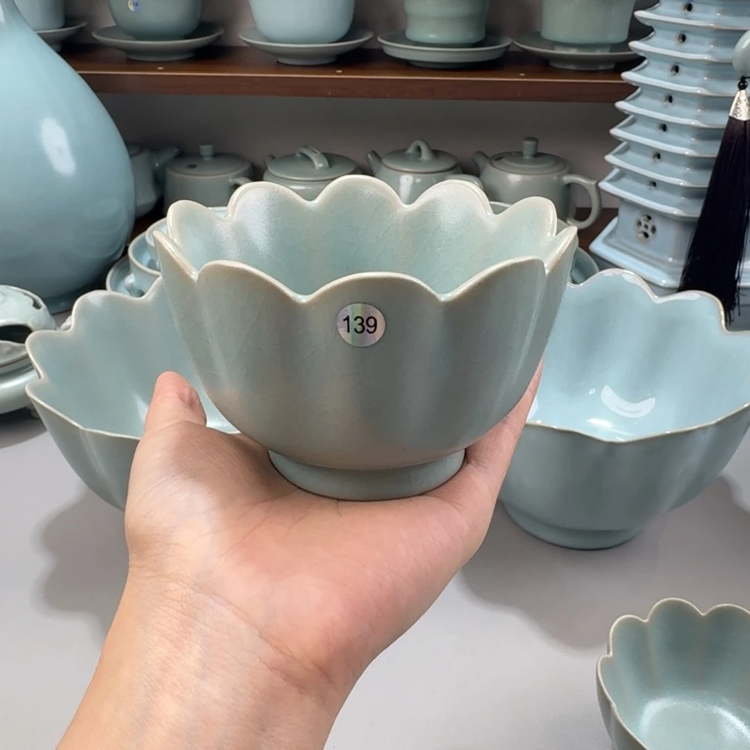 摆件陶瓷特价汝窑仿古釉中号莲花碗