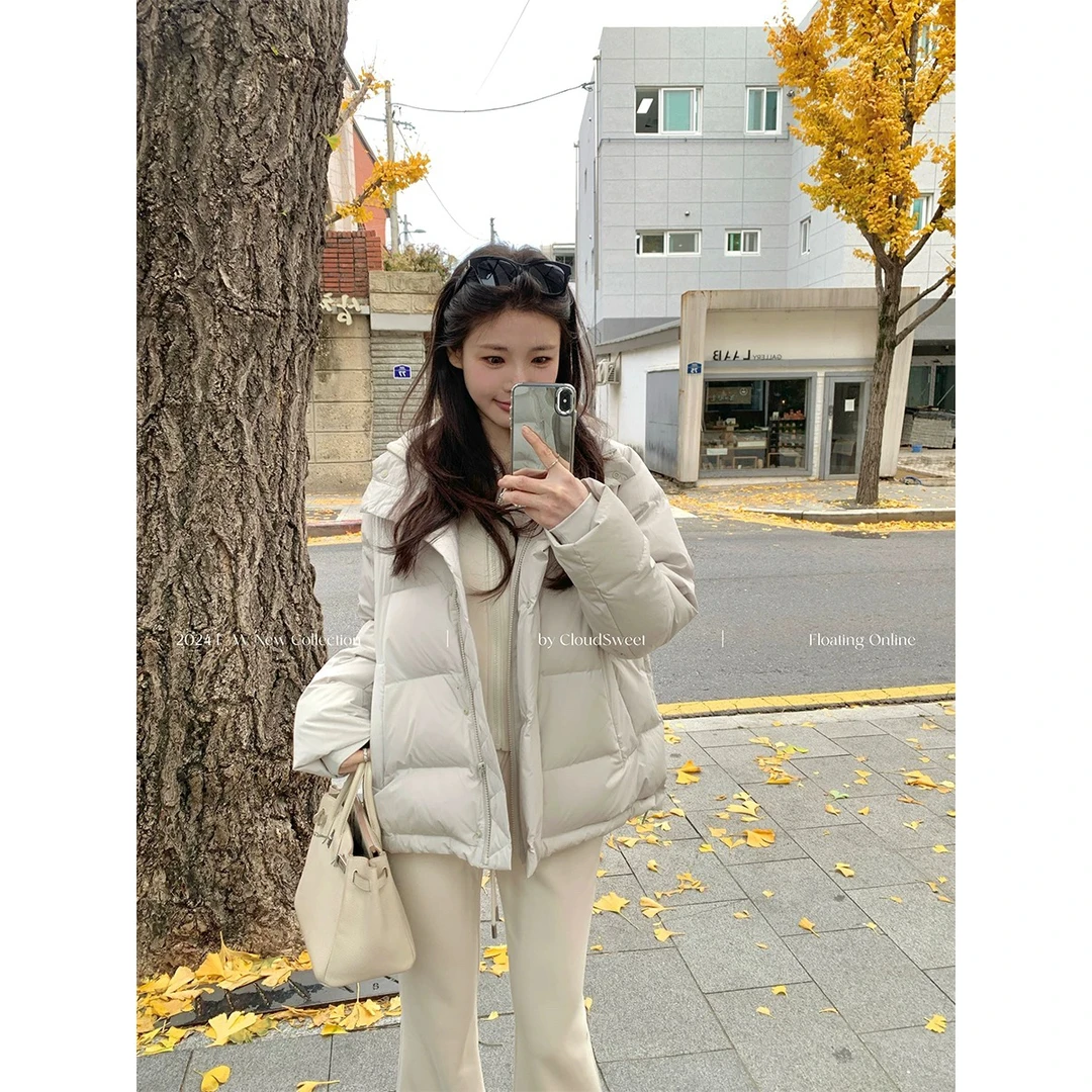 CloudSweet白云甜lu系90白鸭绒三防可拆卸连帽面包羽绒服女冬短款