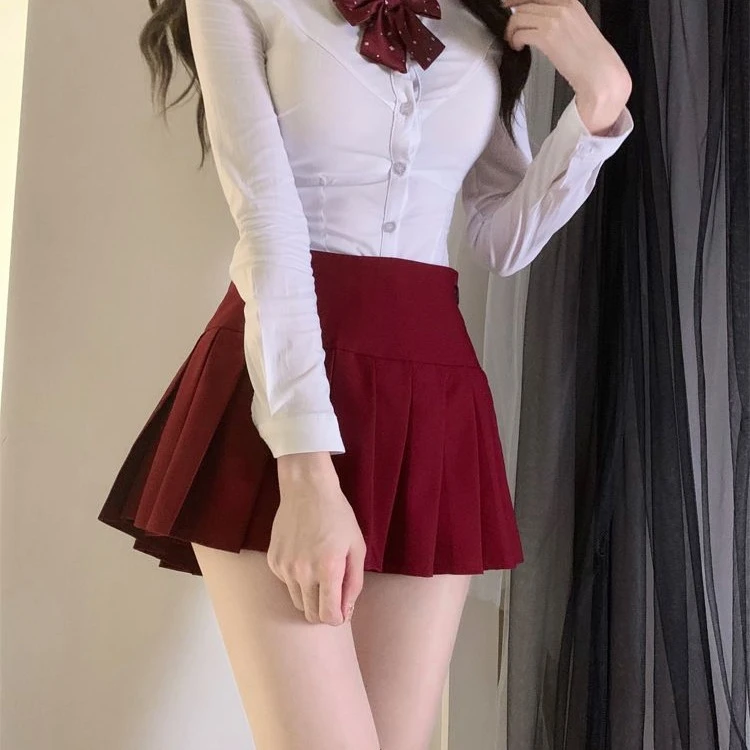 靓丽潮流~胖MM大码套装白色收腰长袖衬衫秋冬学院风jk制服衬衣