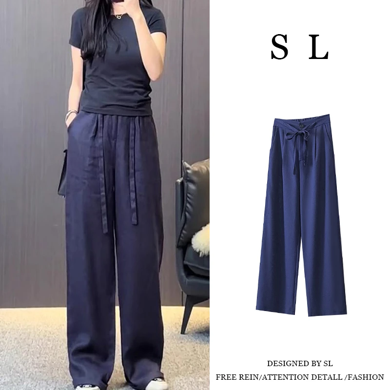 大码胖mm松紧腰阔腿裤夏薄款轻奢高级感气质减龄宽松休闲裤-5363