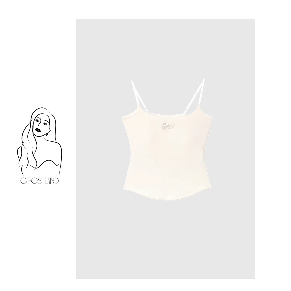 多肉宝贝【可拆卸胸垫】字母刺绣吊带背心女胖mm修身显瘦2507B25060