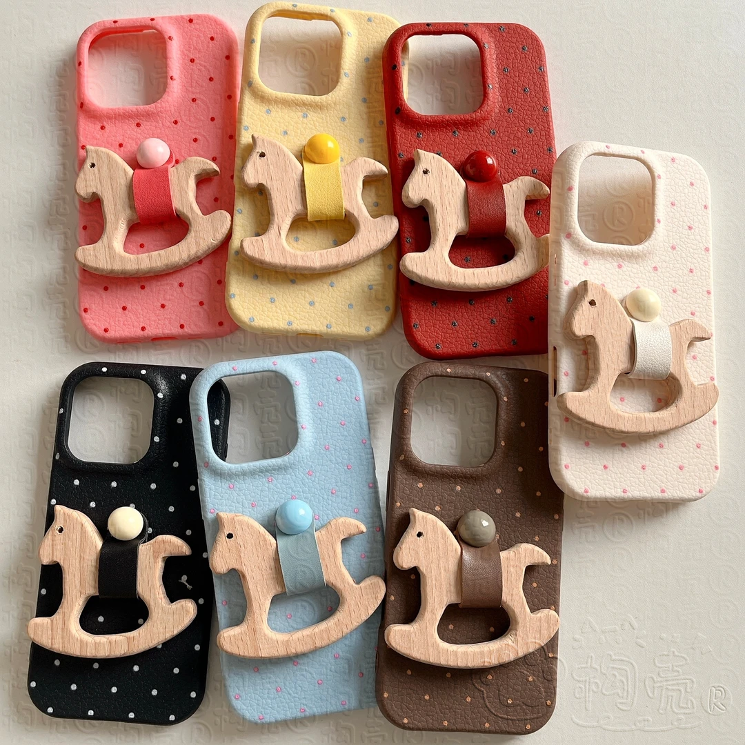 可爱皮革木马支架适用苹果16Promax手机壳华为荣耀/OPPO/vivo小米