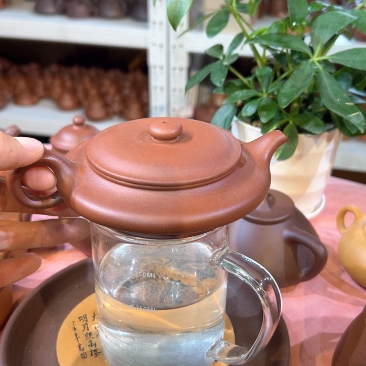 茶壶紫砂紫泥扁壶150c c