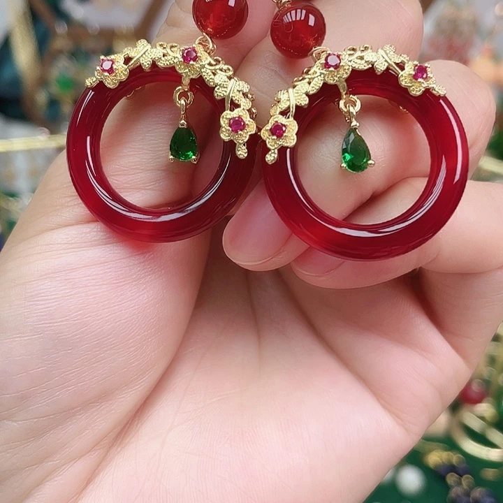 玛瑙/玉髓合金耳饰