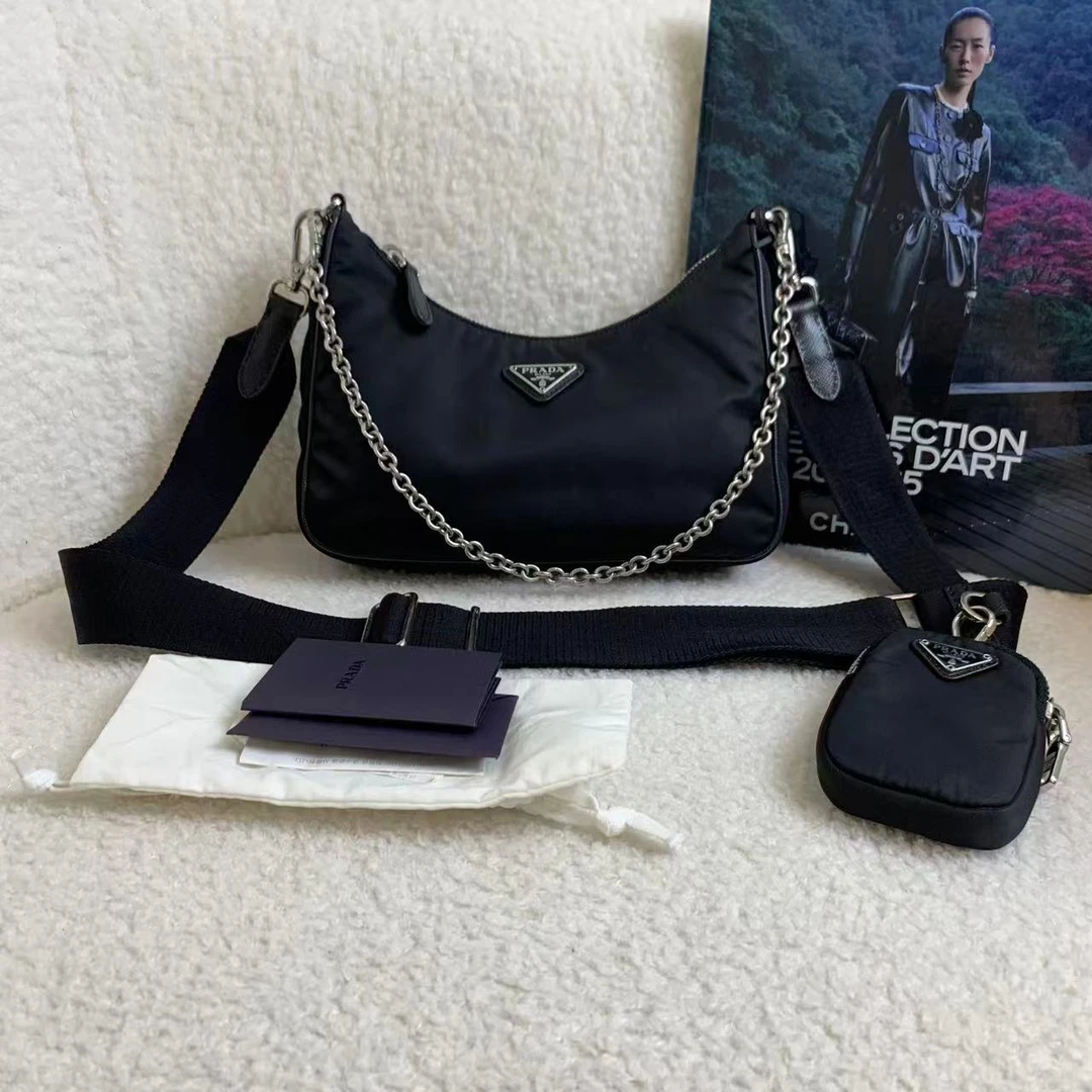 99新 Prada/普拉达 壹臻/ 黑银三合-一斜挎包2005 43238252