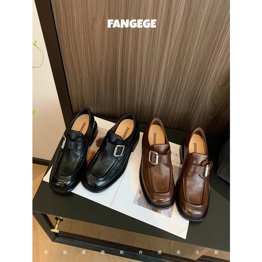 FANGEGE/梵歌歌 7.5cm增高英伦小皮鞋女2025秋厚底乐福鞋真皮单鞋