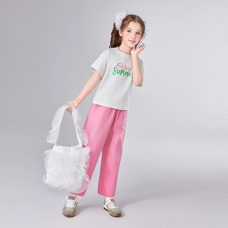 笛莎童装套装25新款中大童夏日清新花朵撞色时尚长裤套女童夏