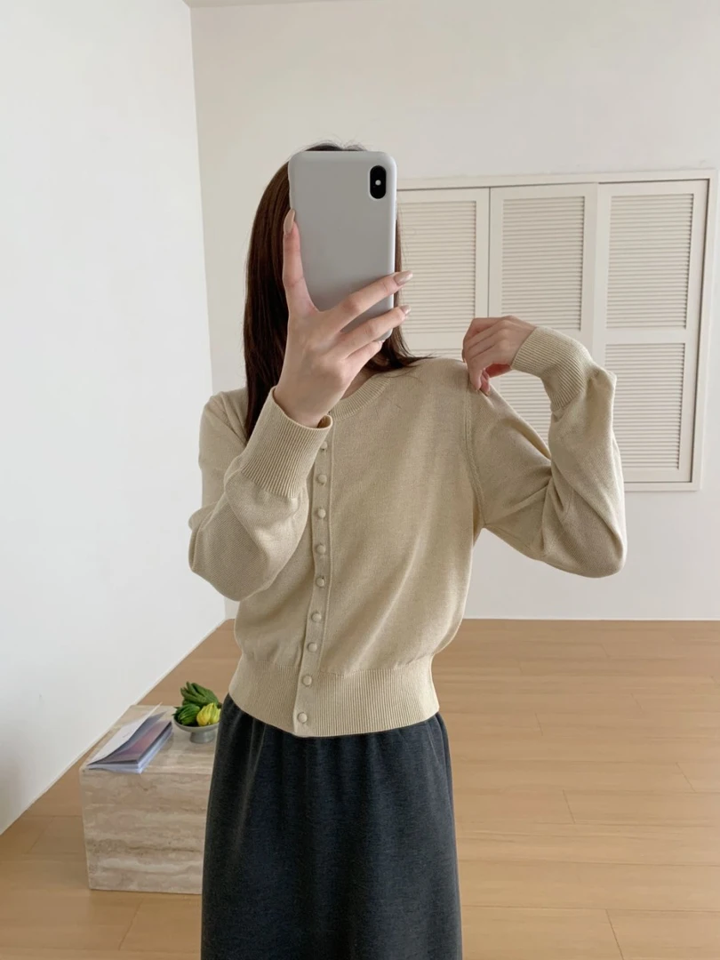 【素简.510156】秋冬新款羊毛金银丝单排跟色扣开衫女装上新针织衫
