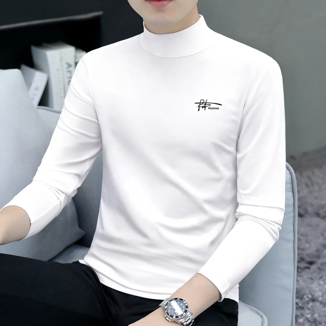 秋冬季新款打底衫男士体恤衫百搭修身半高领长袖t恤中年男装加厚