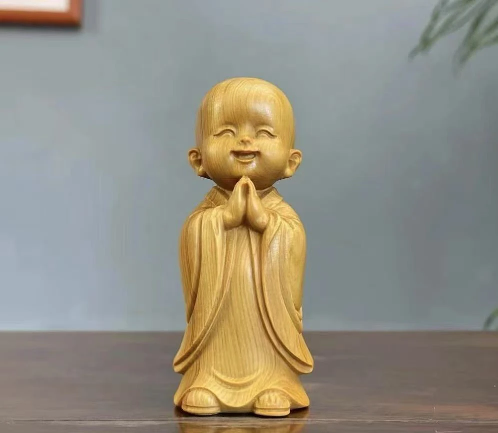 崖柏木自在小和尚高8cm实木天然创意家居汽车装饰客厅沙弥茶摆件