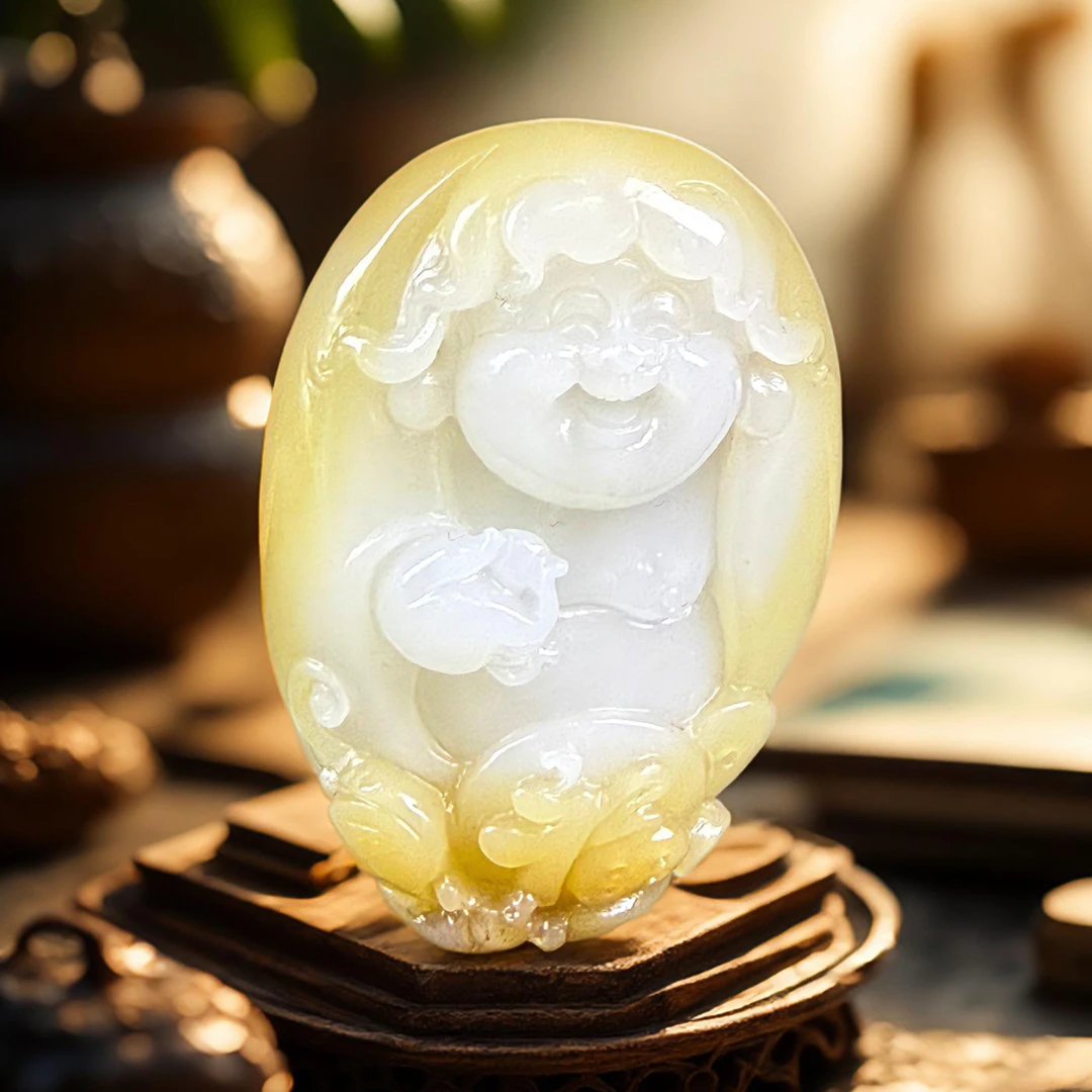 新疆和田玉刘海戏金蟾寓意财源广进大富大贵54*35*20重量56.6