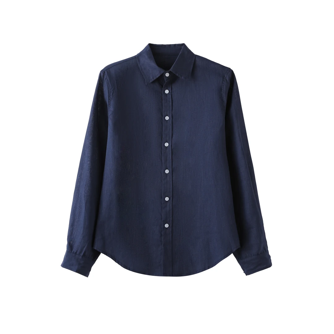 拉夏贝尔森系休闲夏季亚麻POLO女装翻领短袖防晒长袖外穿1903