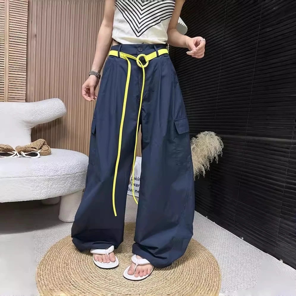 欧货腰绳设计感阔腿工装裤女2025夏季新款宽松显瘦百搭休闲防晒裤
