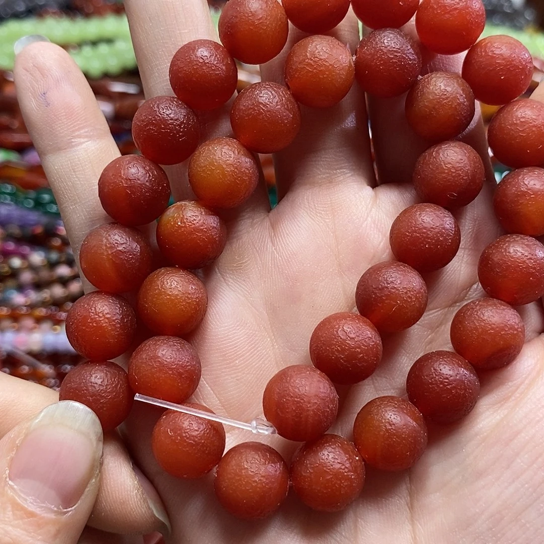 玛瑙/玉髓未镶嵌珠宝半成品橘皮玛瑙一条卡12mm